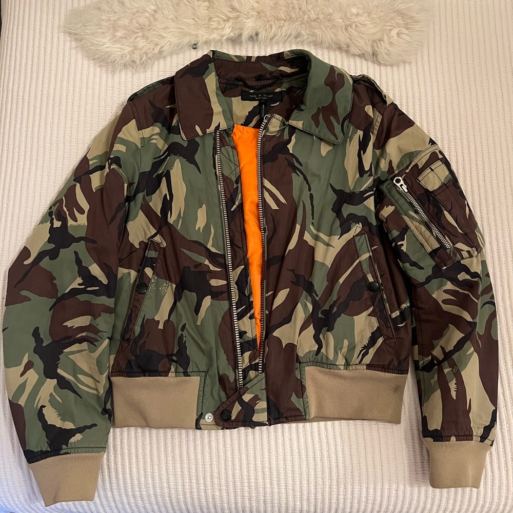 Rag & Bone Camo Bomber Jacket with Detachable (Real) Fur Collar